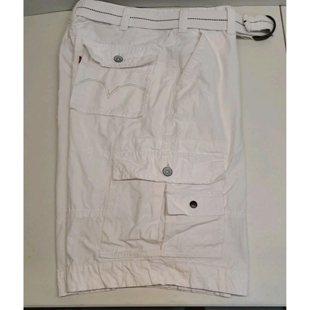 Levis Shorts Men's 38x11 White Cargo Shorts With Belt 100% Cotton - Picture 3 of 10
